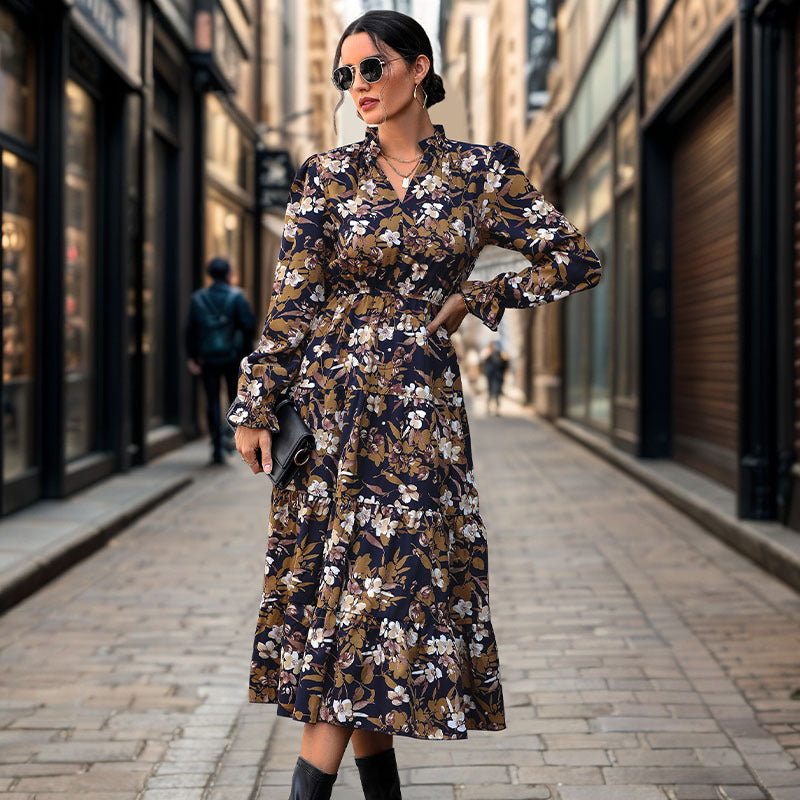 Floral Puff Sleeve Midi Dress