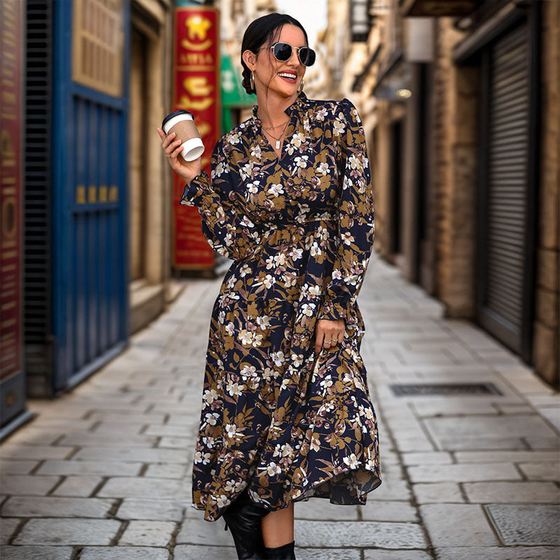 Floral Puff Sleeve Midi Dress