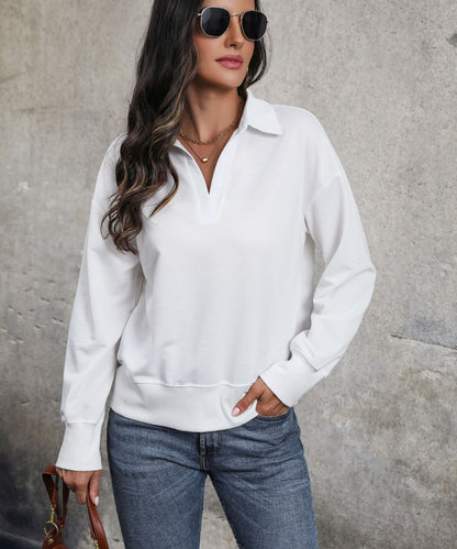 Casual Solid Color Lapel Sweatshirt