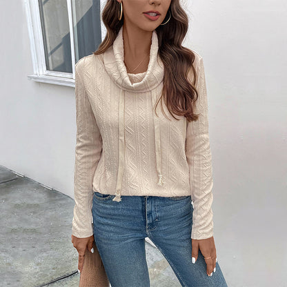 High Collar Drawstring Pullover Sweater