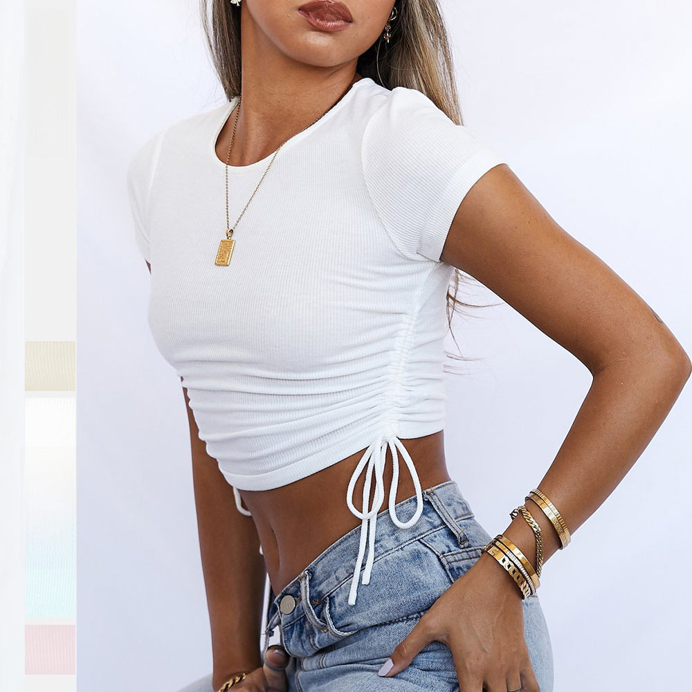 V-Neck Drawstring Crop Top