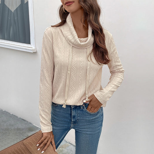 High Collar Drawstring Pullover Sweater