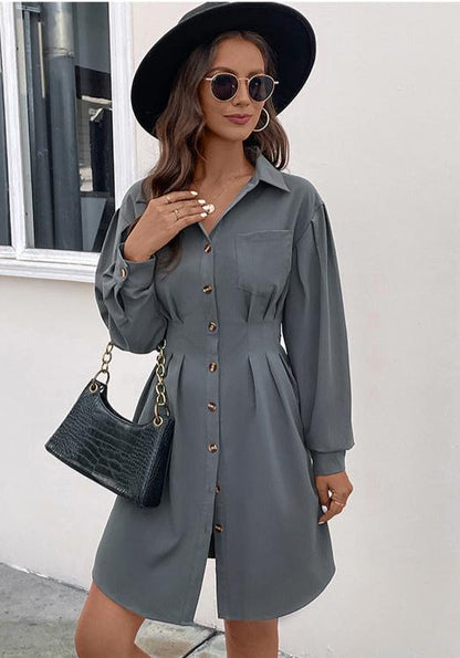 Slate Elegance Shirt Dress