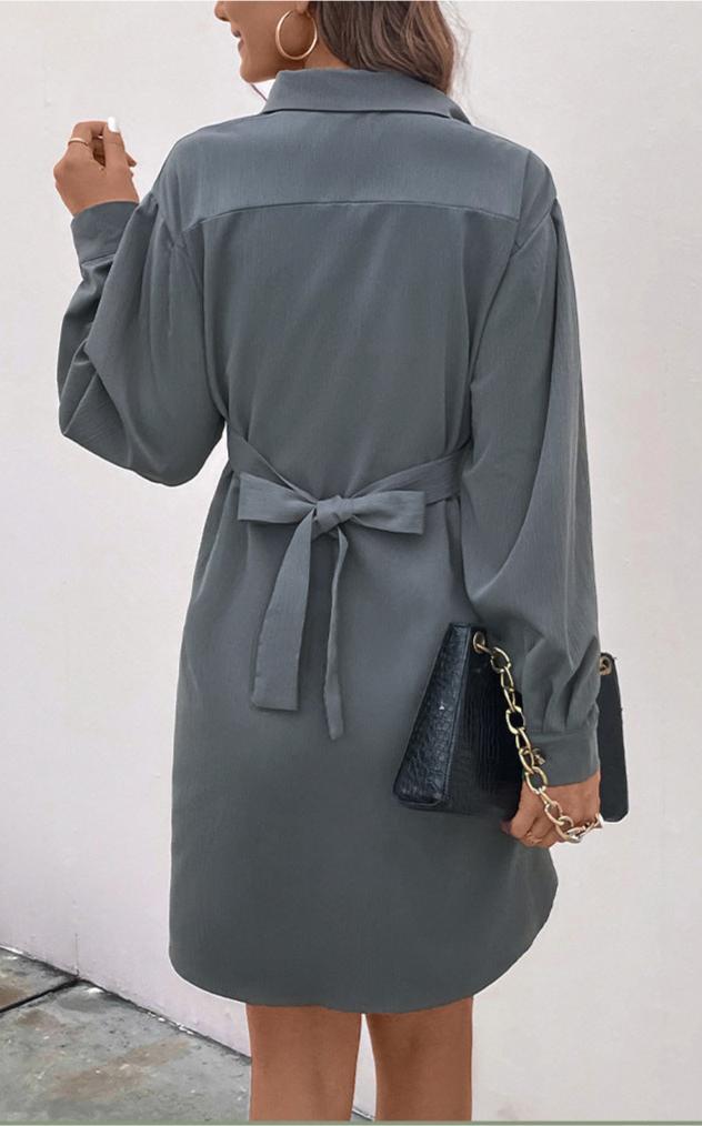 Slate Elegance Shirt Dress