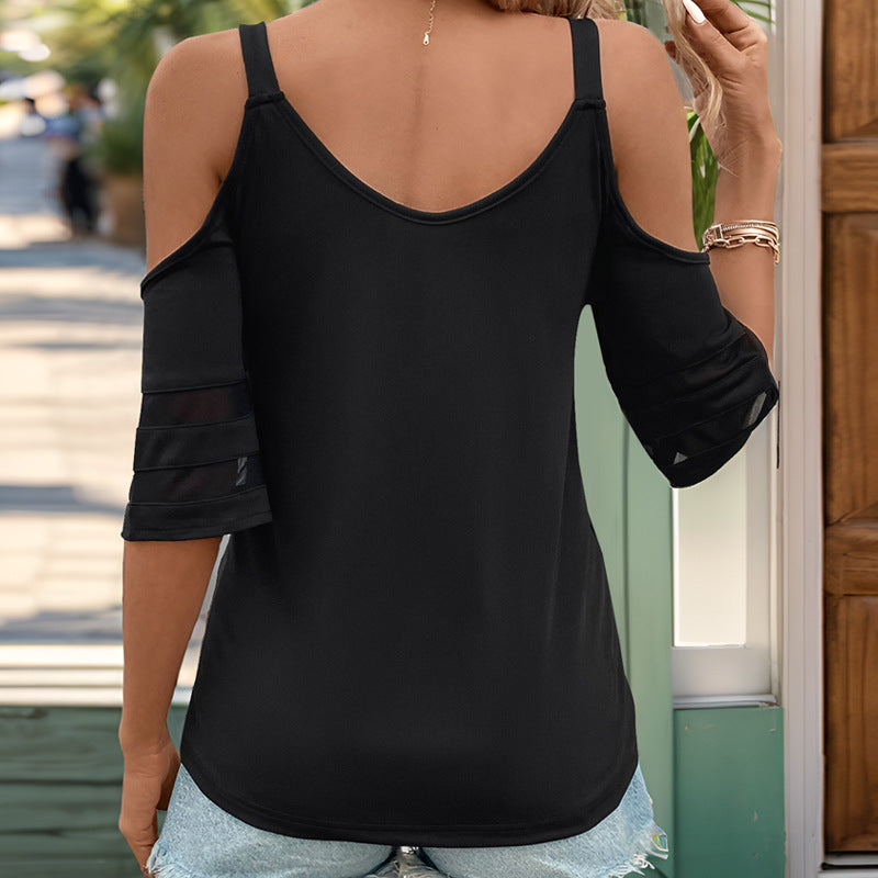 Cold Shoulder Suspender Zipper Top