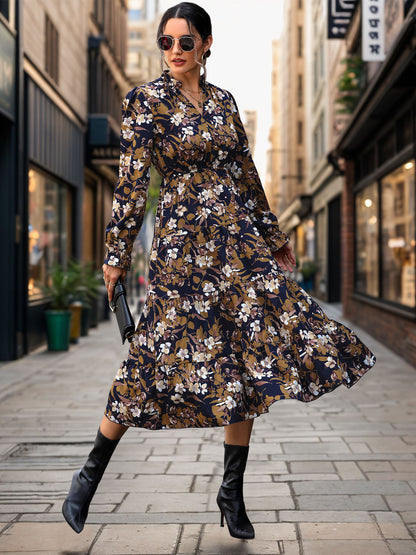 Floral Puff Sleeve Midi Dress