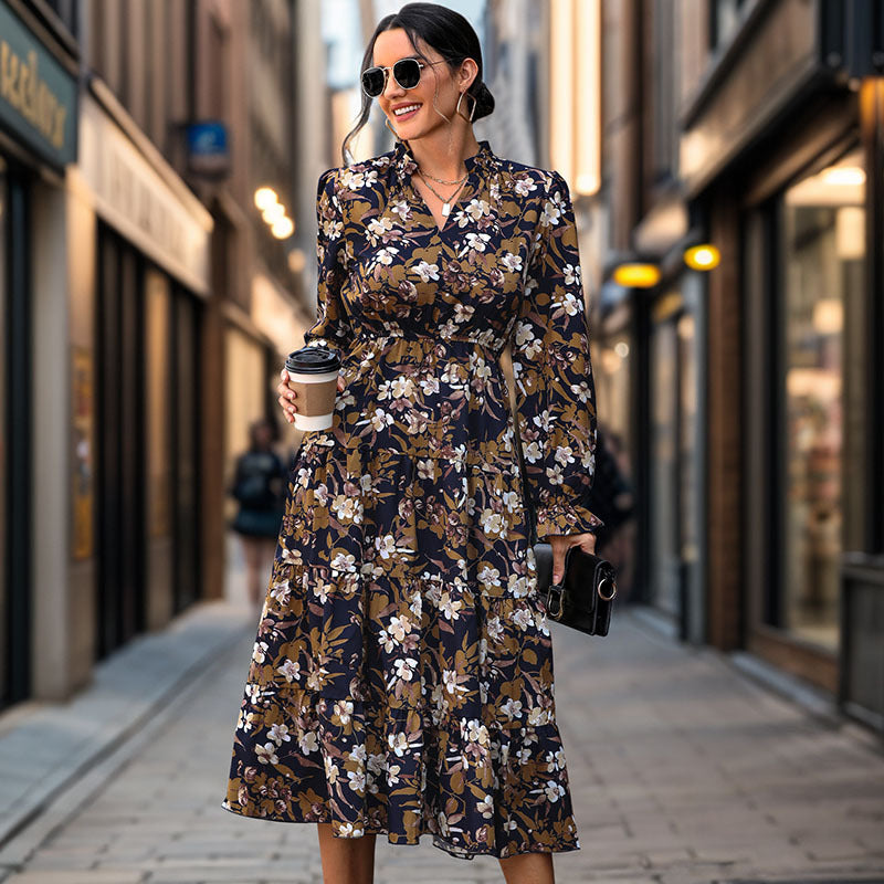 Floral Puff Sleeve Midi Dress