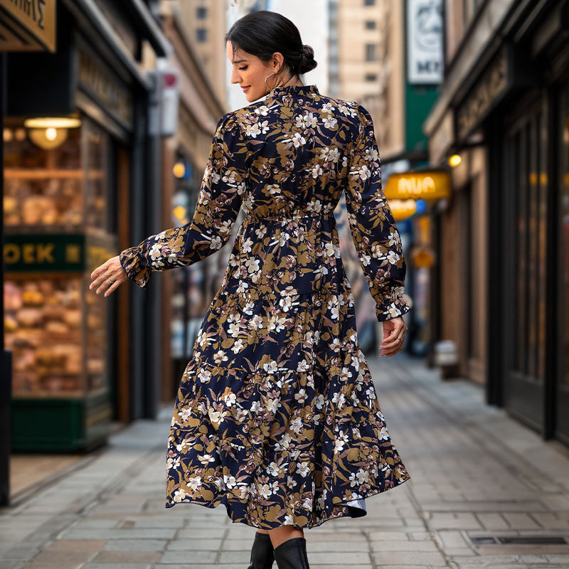 Floral Puff Sleeve Midi Dress